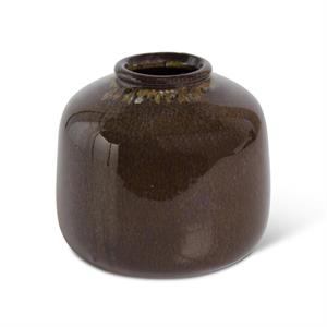 Dark Brown Glazed Short Ceramic Vase