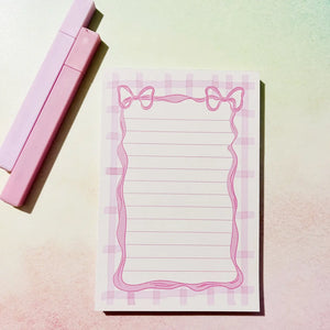 Pink Gingham Bow Border Notepad