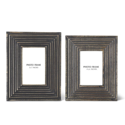 Groove Carved Black Wood Photo Frame