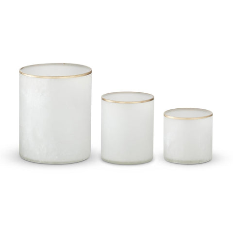 Gold Gilded Rim Frosted Glass Candleholder