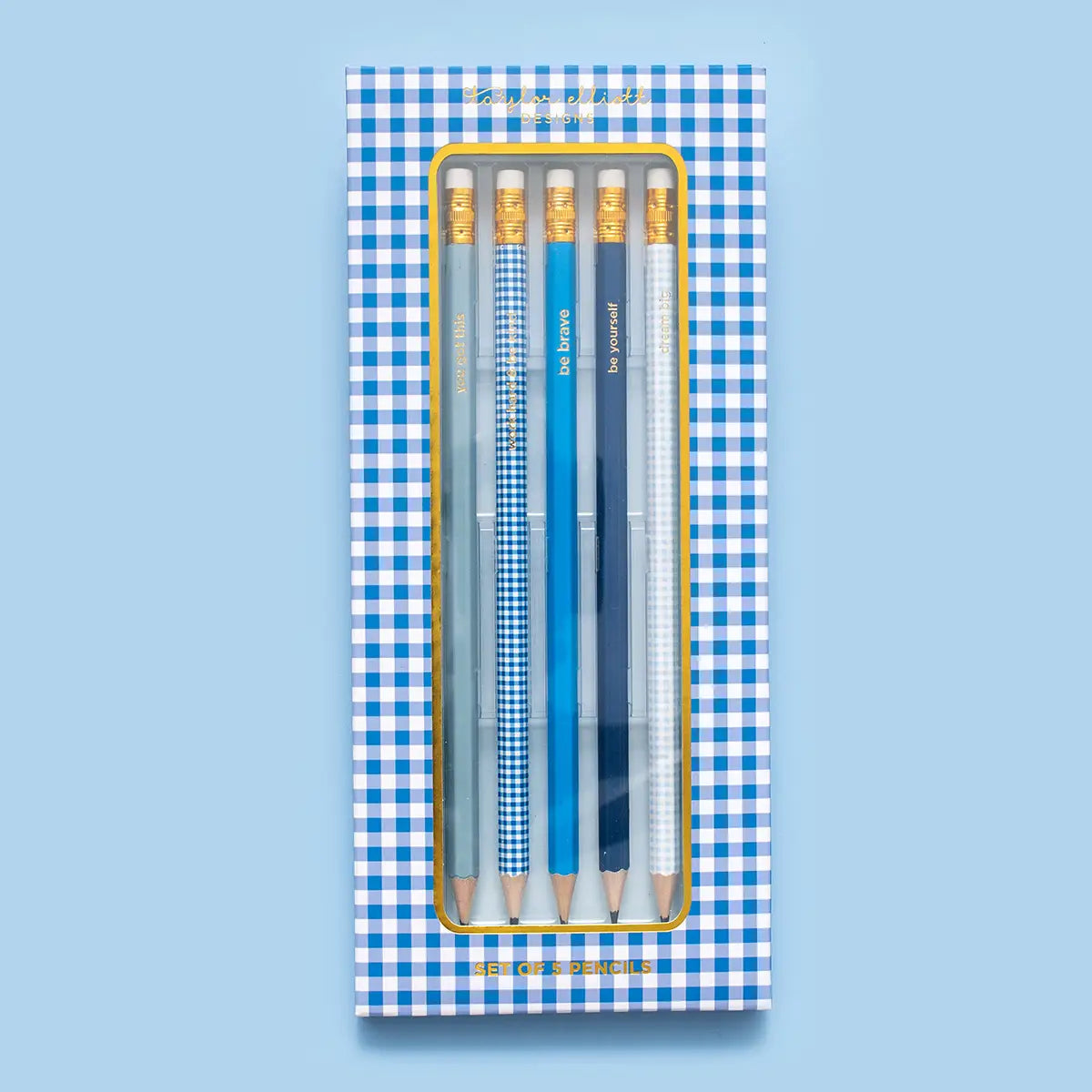 Gingham Blue Pencil Set