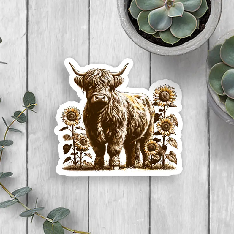 Highland Cow Sunflower Sticker