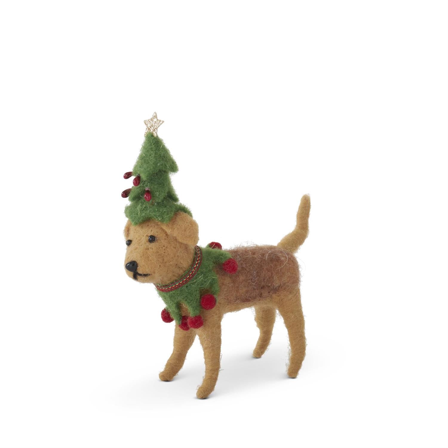 Brown Wool Dog with Tree Hat