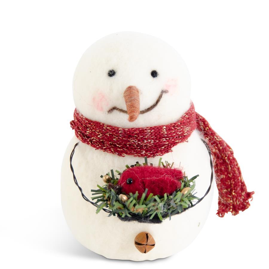 Wool Snowman Holding Cardinal in Nest – 785 DECOR