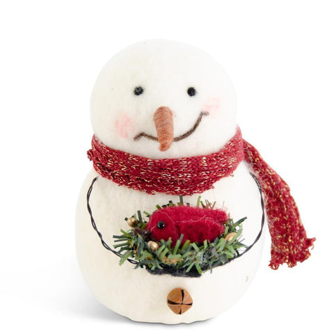 Wool Snowman Holding Cardinal in Nest