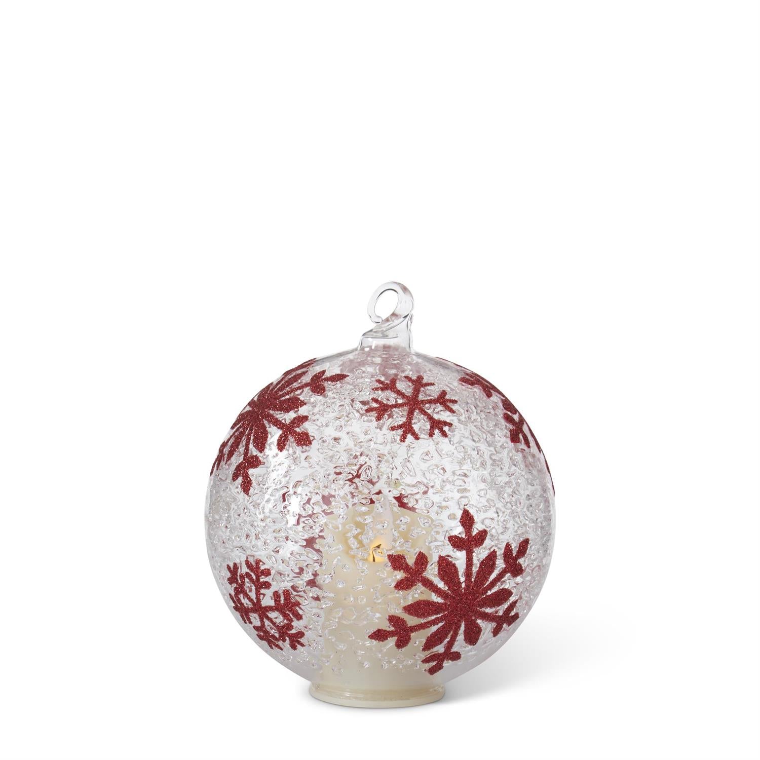 LED Ice Textured Clear Glass Snowflake Ornament with Timer