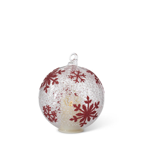 LED Ice Textured Clear Glass Snowflake Ornament with Timer