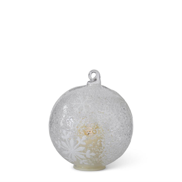 LED Ice Textured Clear Glass Snowflake Ornament with Timer
