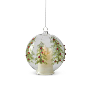 LED Clear Glass Ornament w/Jeweled Christmas Tree