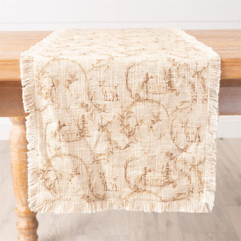 Sepia Deer Toile Print Table Runner