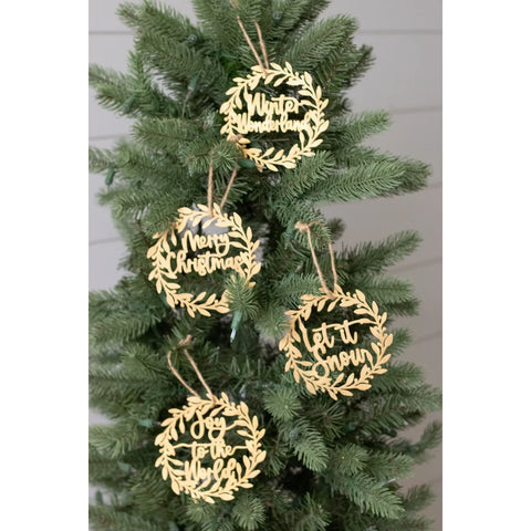 Gold Wreath Ornament with Winter Saying