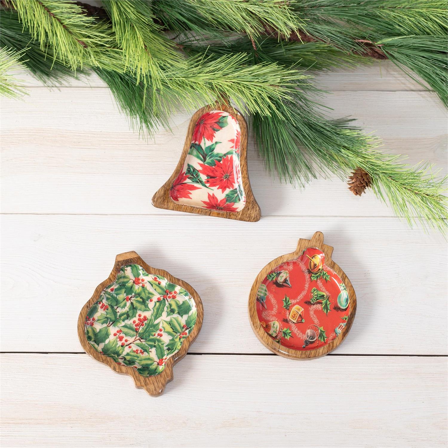 Christmas Ornament Mango Wood Tray