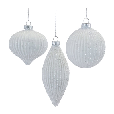 White Glass Glitter Ornament