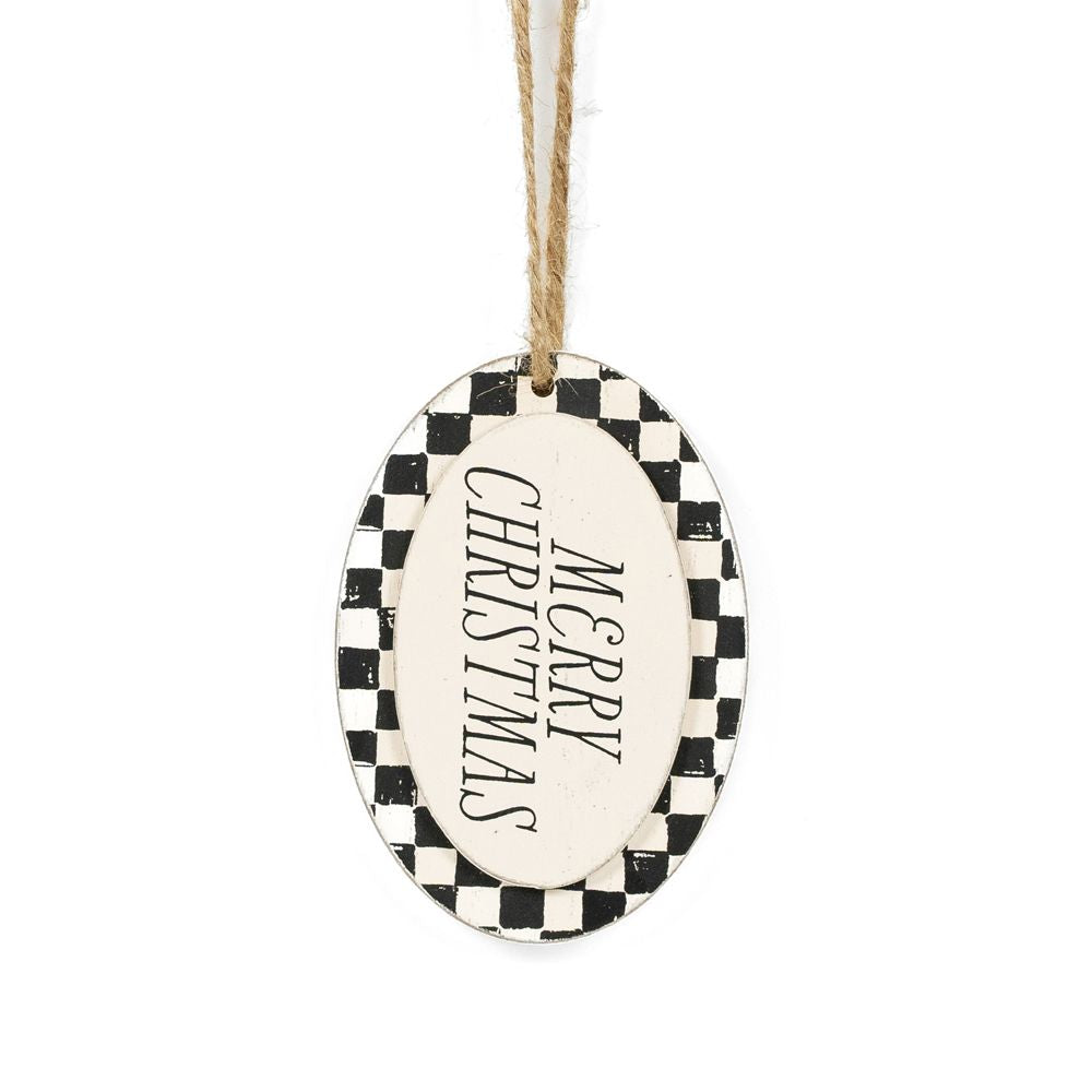 Black Checkered Merry Christmas Ornament