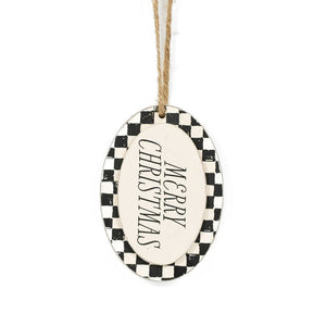 Black Checkered Merry Christmas Ornament