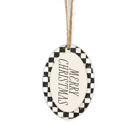 Black Checkered Merry Christmas Ornament