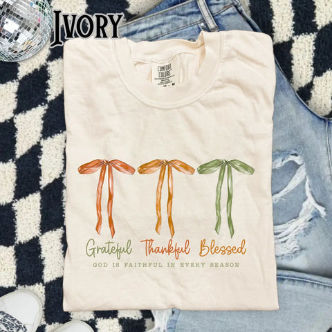 Grateful, Thankful, Blessed Bow Tee