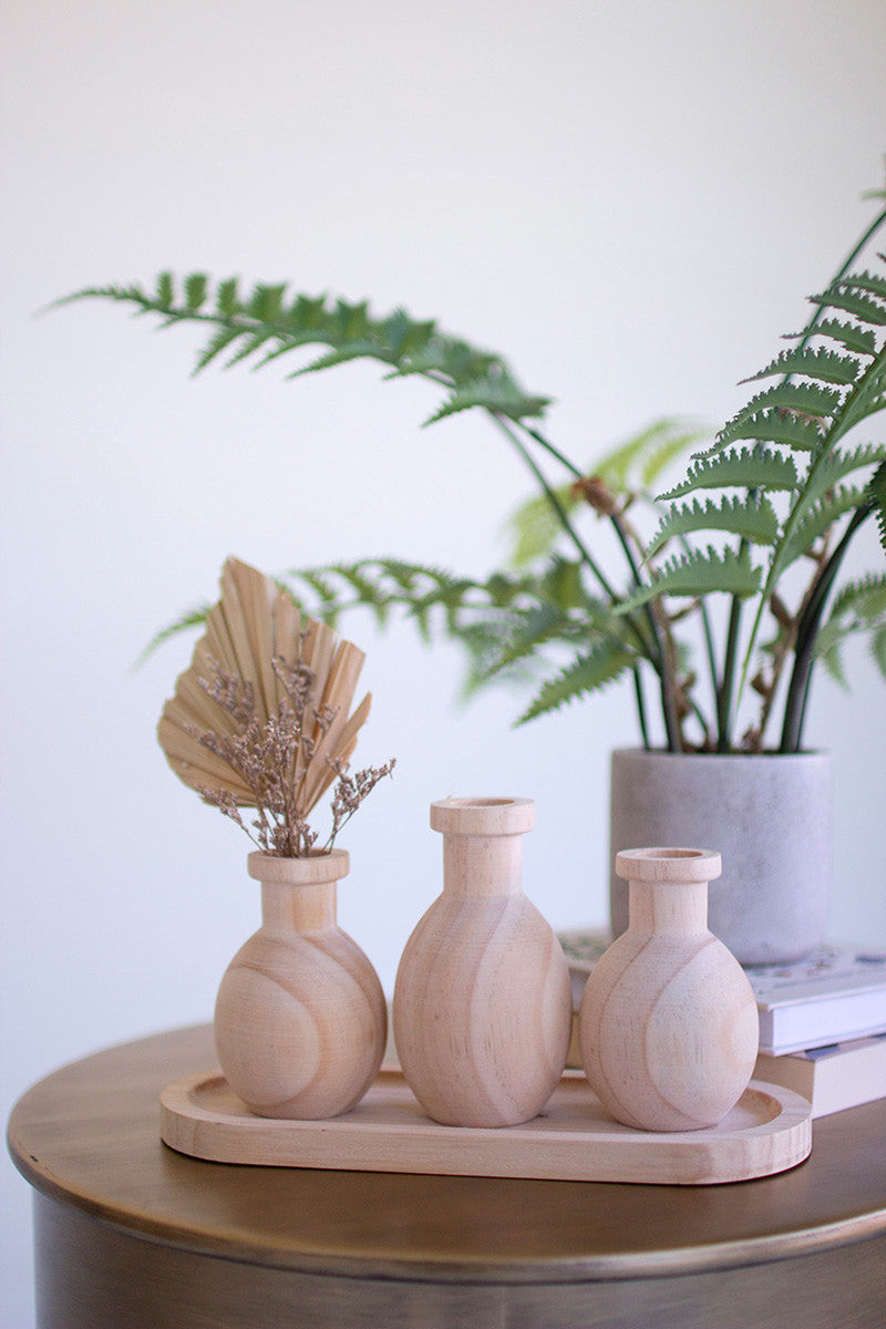 Three Wooden Bud Vases on a Base R