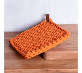 Orange Leather Knit Pot Holder