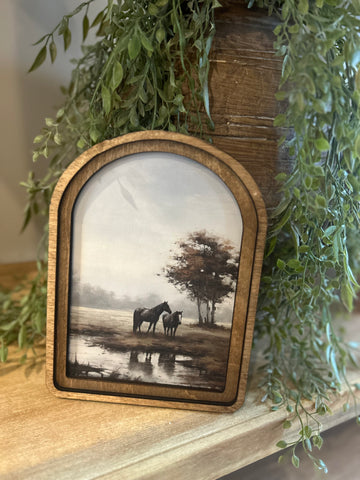 Arch Top Pasture Horses Framed Art