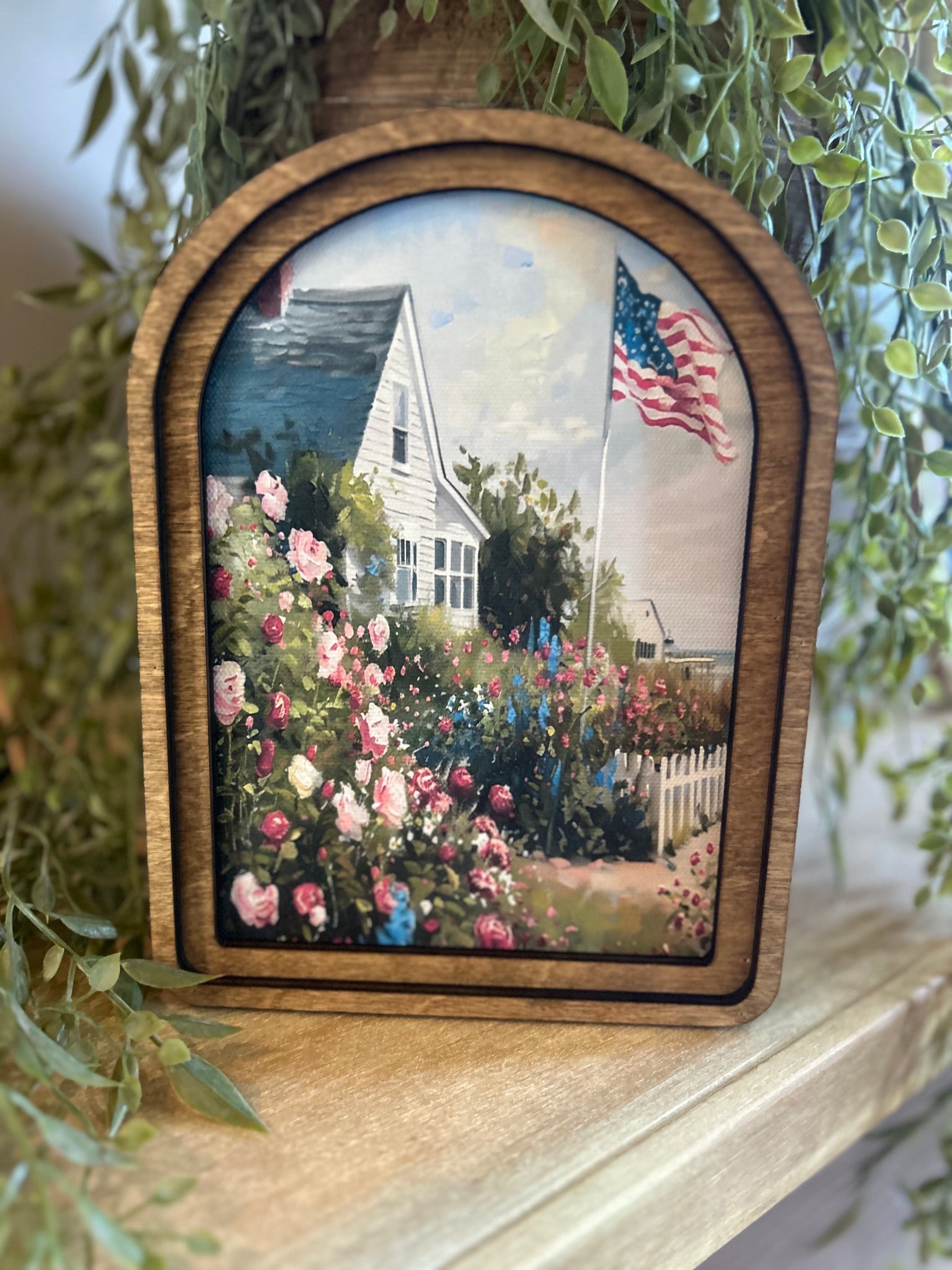 Arch Top Patriotic Beach House Framed Art