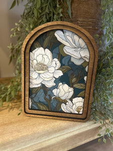 Arch Top Blue Floral Framed Art