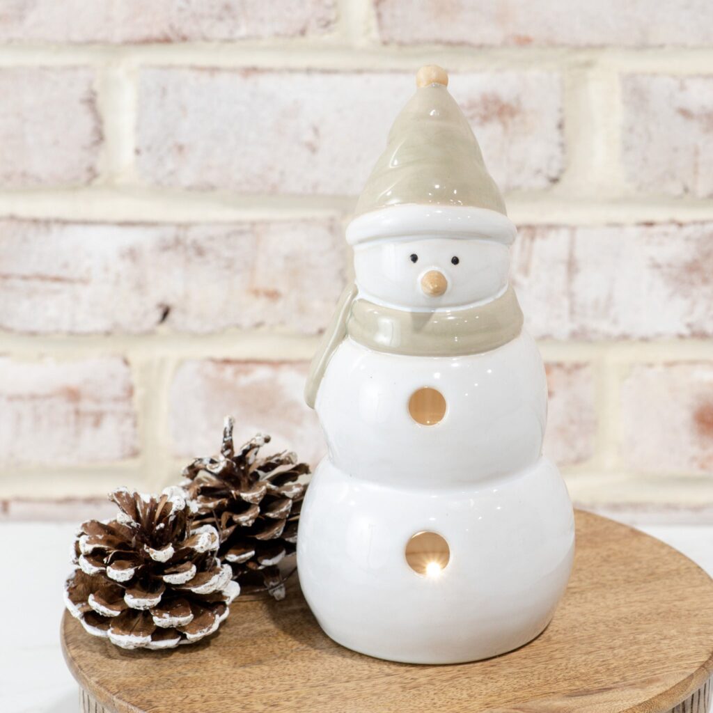 Beige/White Ceramic Snowman