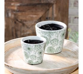 Green Mixed Flower Print Pot