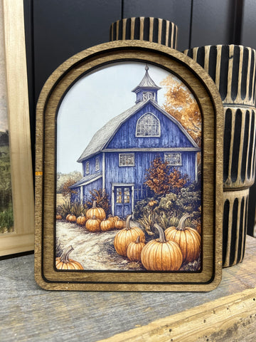 Arch Top Blue Fall Barn Framed Art