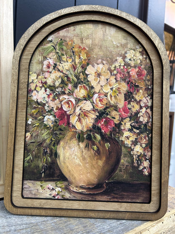 Arch Top Rustic Floral Vase Framed Art