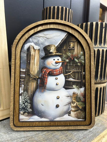 Arch Top Rustic Snowman Framed Art