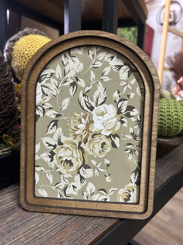 Arch Top Taupe Rose Pattern Framed Art