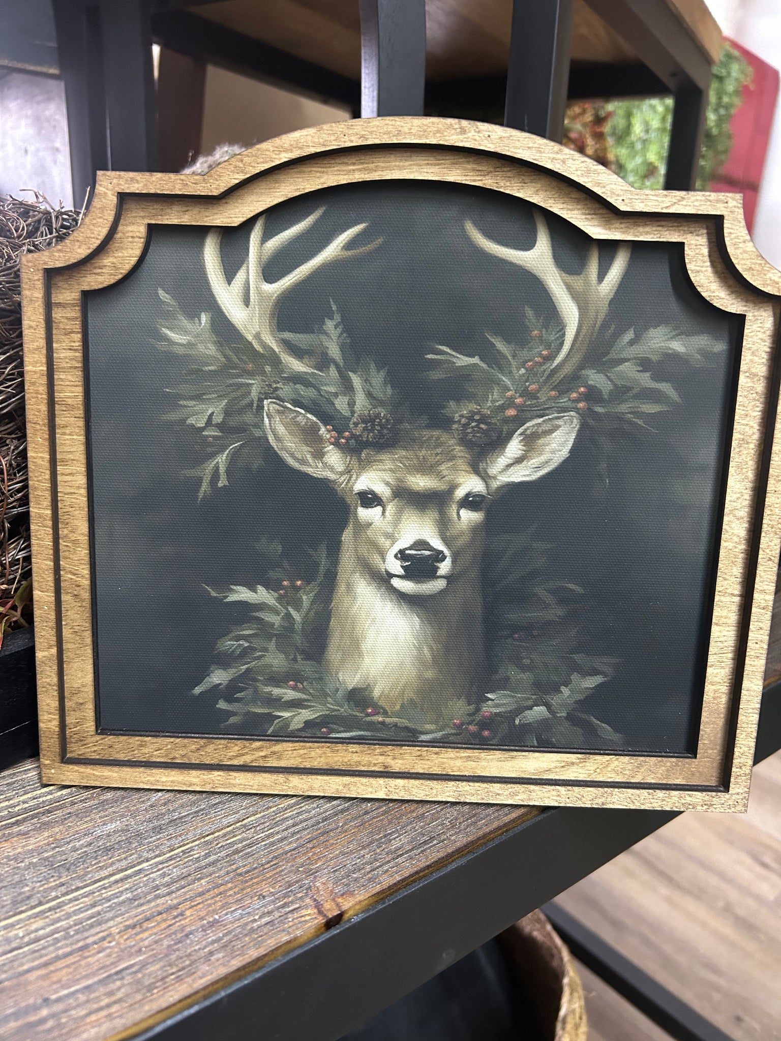 Provincial Wreath Deer Framed Art