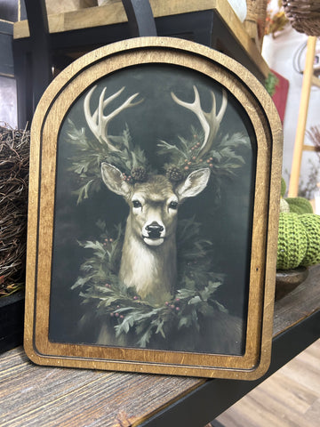 Arch Top Wreath Deer Framed Art