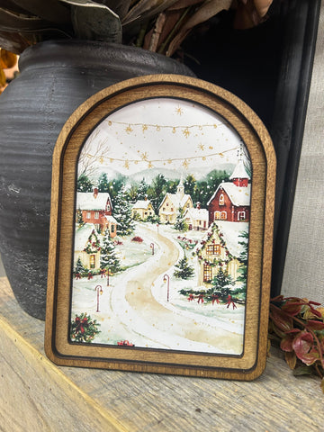 Arch Top Christmas Village Framed Art