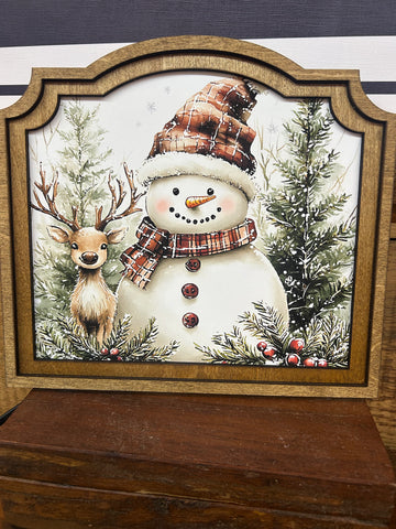 Provincial Snowman Deer Framed Art