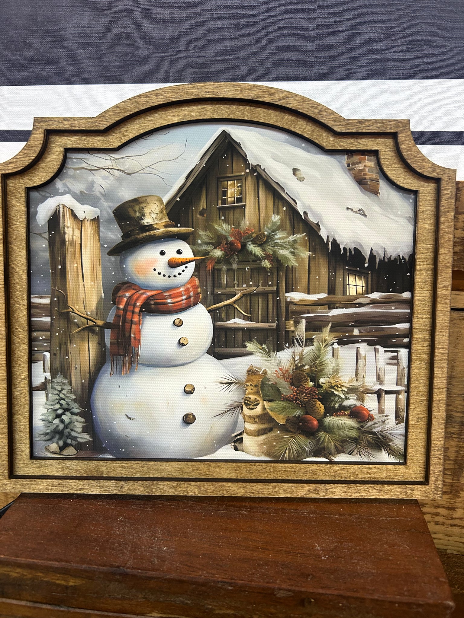 Provincial Rustic Snowman Framed Art