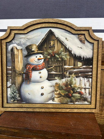 Provincial Rustic Snowman Framed Art