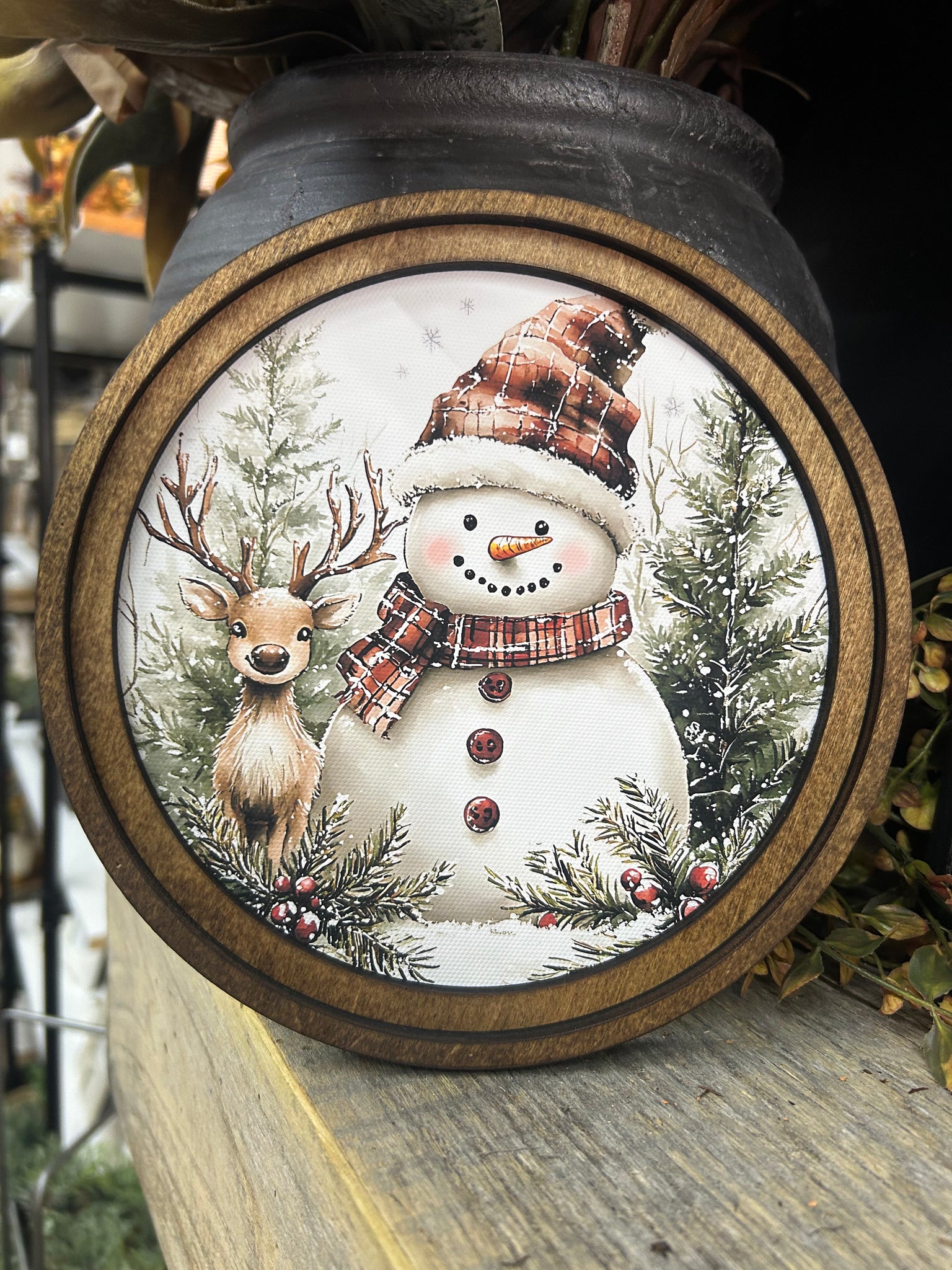 Round Snowman Deer Art