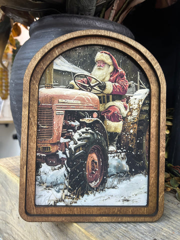 Arch Top Tractor Santa Framed Art