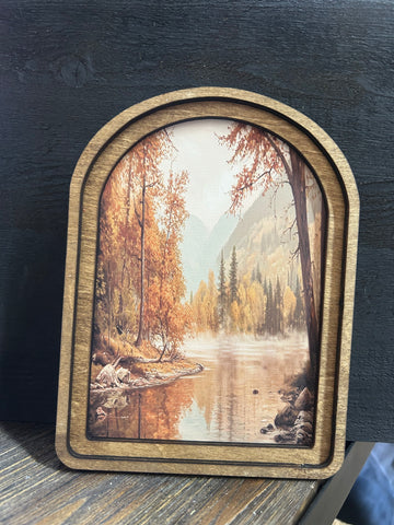 Arch Top Autumn River Framed Art