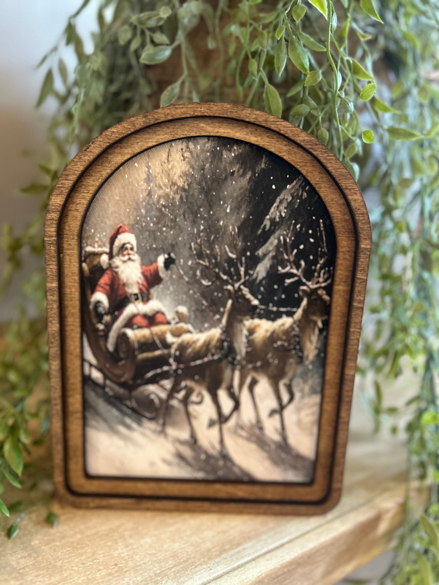 Arch Top Santa Sleigh Framed Art