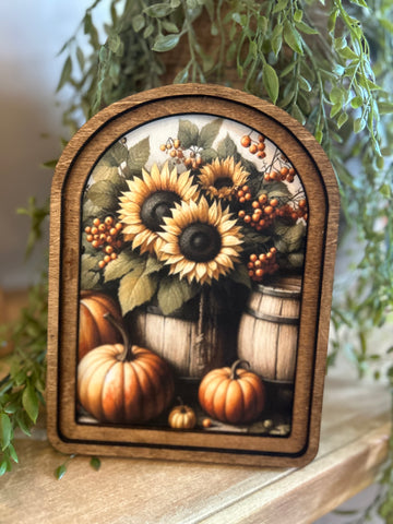 Arch Top Sunflower Barrel Framed Art