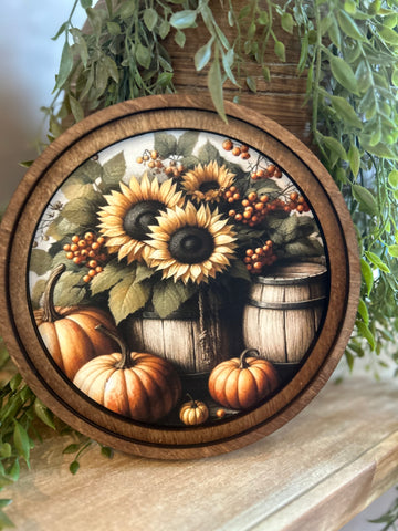 Round Sunflower Barrel Art