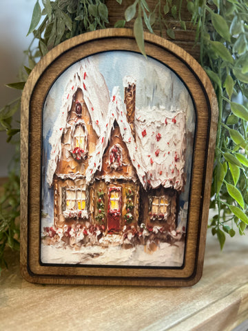 Arch Top Gingerbread Cottage Framed Art