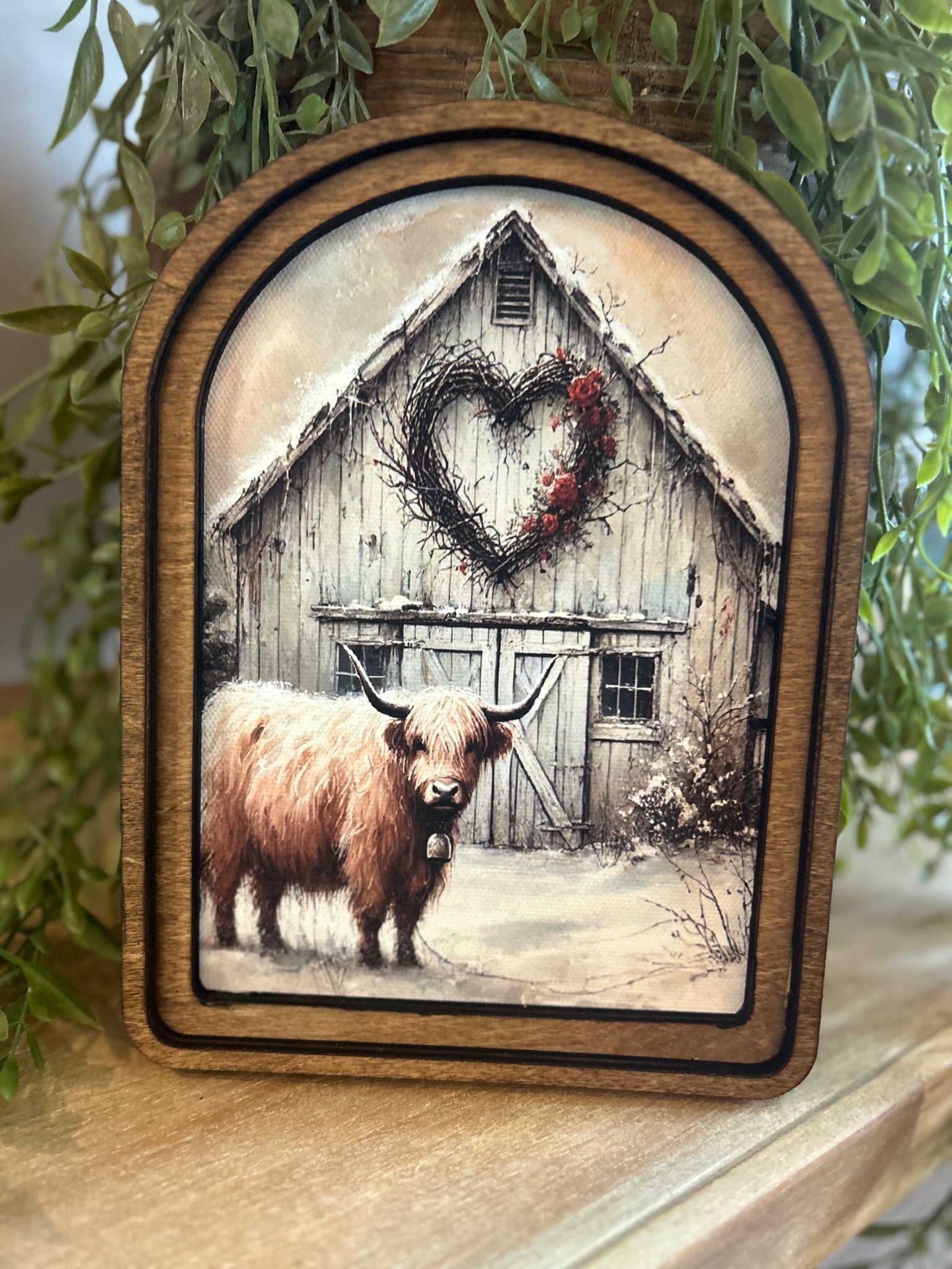 Arch Top Valentine Highland Barn Framed Art
