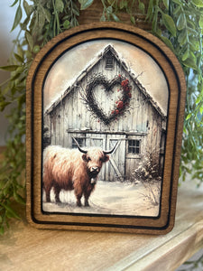 Arch Top Valentine Highland Barn Framed Art