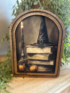 Arch Top Halloween Books Framed Art