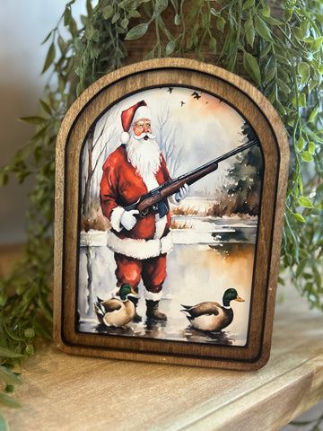 Arch Top Santa Duck Hunting Framed Art