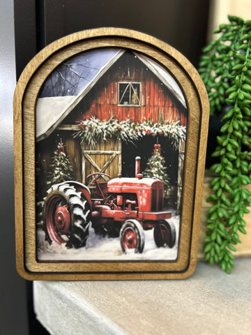 Arch Top Christmas Tractor Framed Art